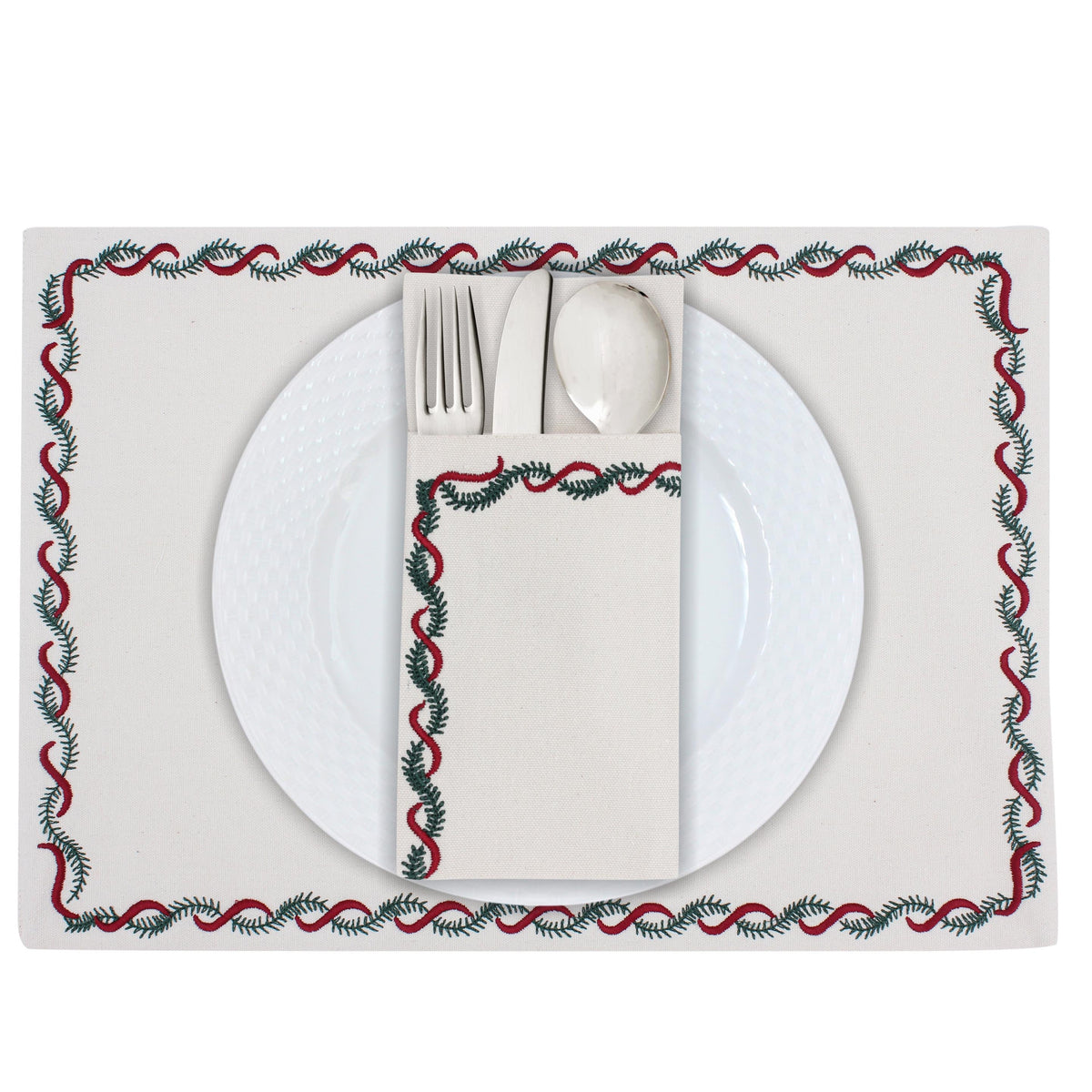 Christmas Garland Cultery Sleeve Set of 6