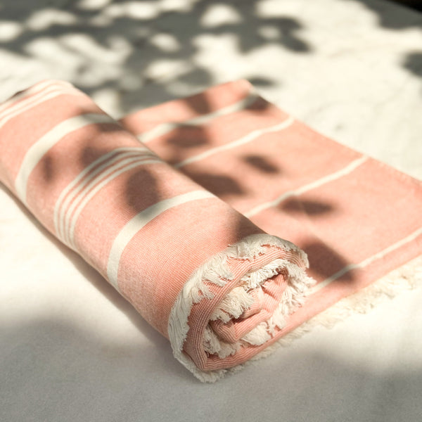 Thin Stripped Hammam Beach Towel-Orange