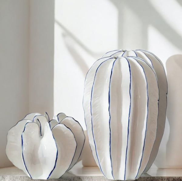 Oval White Ceramic Vase - Small
