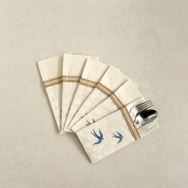 Bird & Flowers Cutlery Pouch - Set of 6