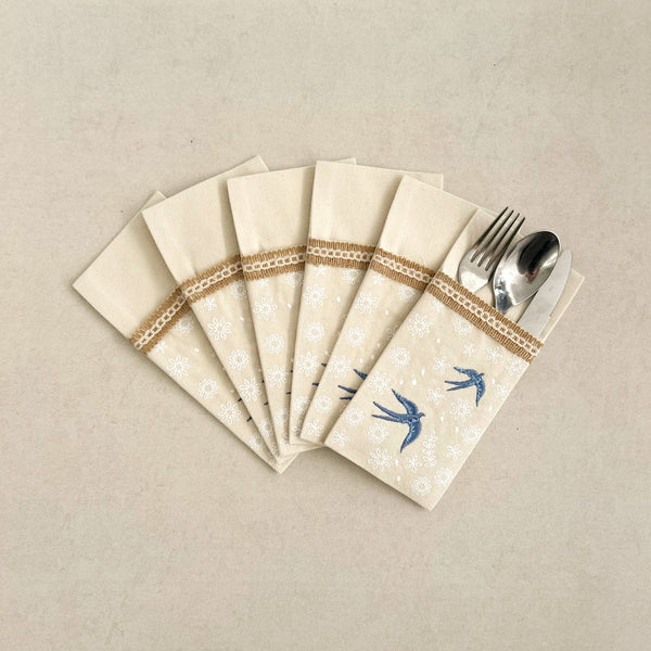 Bird & Flowers Cutlery Pouch - Set of 6