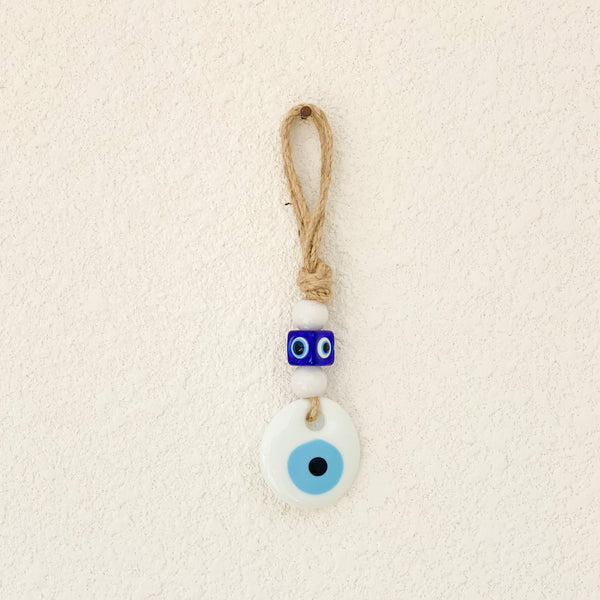 Glass Evil Eye Charm - White
