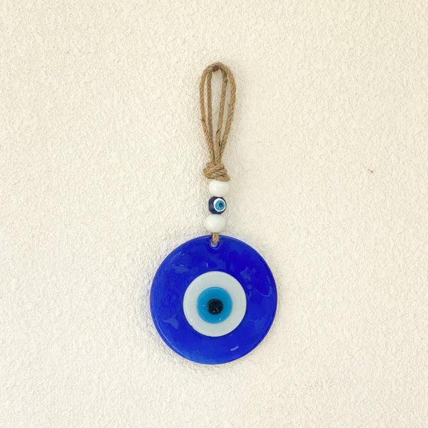 Large Glass Round Evil Eye Charm - Blue
