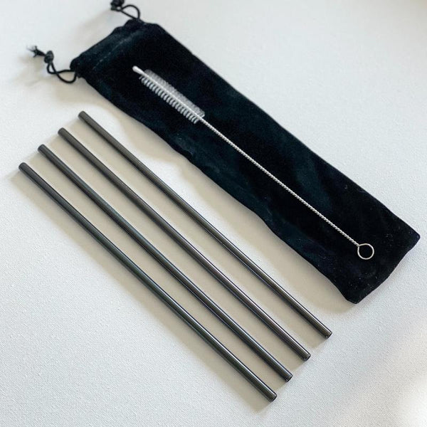 Black Metal Straws -  Set of 4