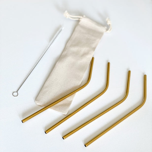 Gold Metal Straws, set of 4
